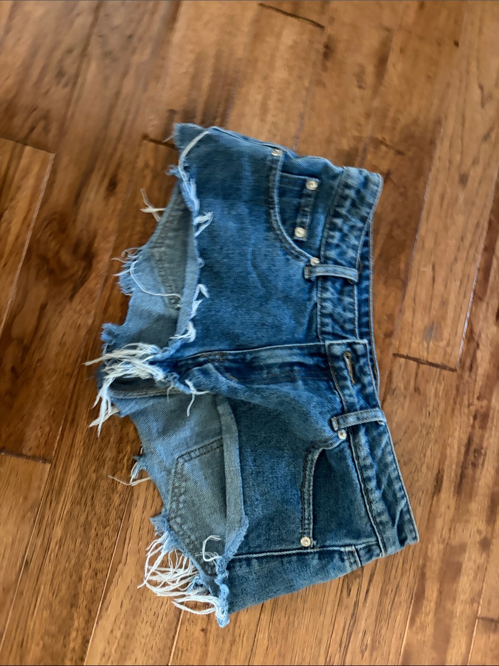 Edikted Distressed Dark Blue Denim Cutoff Shorts